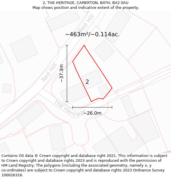 2, THE HERITAGE, CAMERTON, BATH, BA2 0AU: Plot and title map