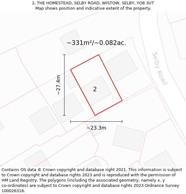 2, THE HOMESTEAD, SELBY ROAD, WISTOW, SELBY, YO8 3UT: Plot and title map