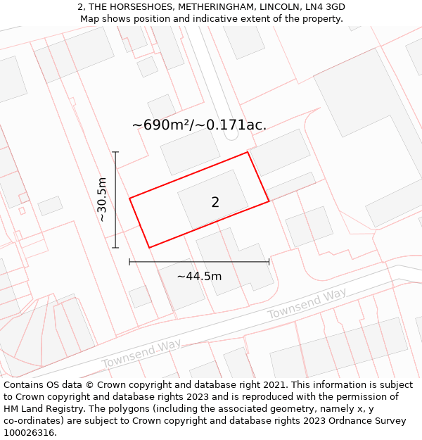 2, THE HORSESHOES, METHERINGHAM, LINCOLN, LN4 3GD: Plot and title map