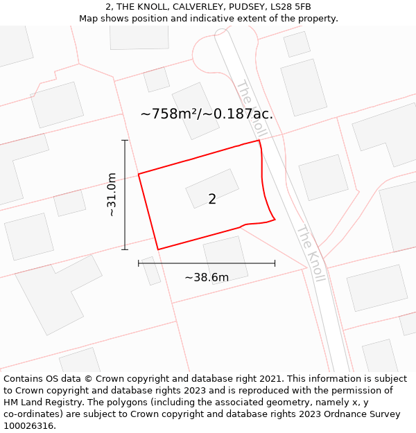 2, THE KNOLL, CALVERLEY, PUDSEY, LS28 5FB: Plot and title map