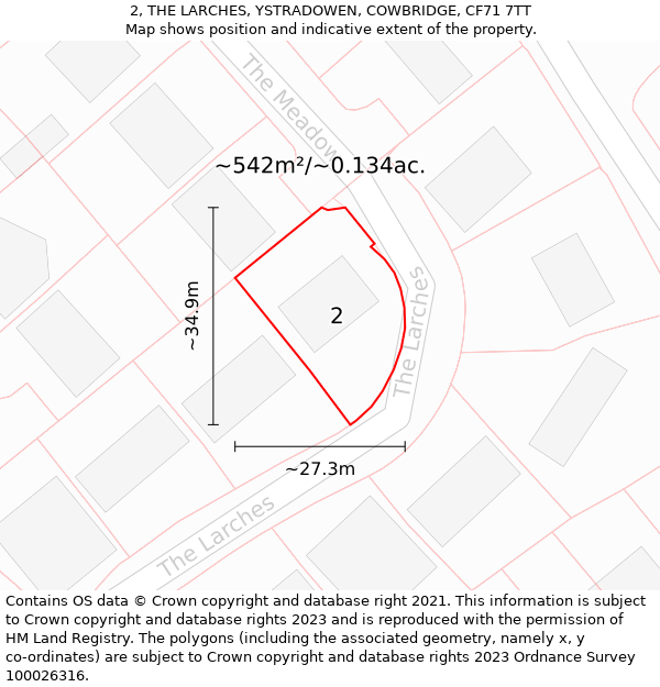 2, THE LARCHES, YSTRADOWEN, COWBRIDGE, CF71 7TT: Plot and title map