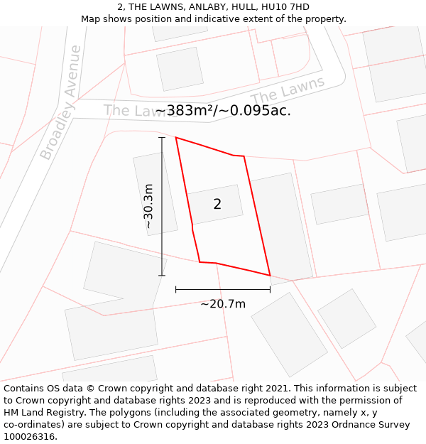 2, THE LAWNS, ANLABY, HULL, HU10 7HD: Plot and title map
