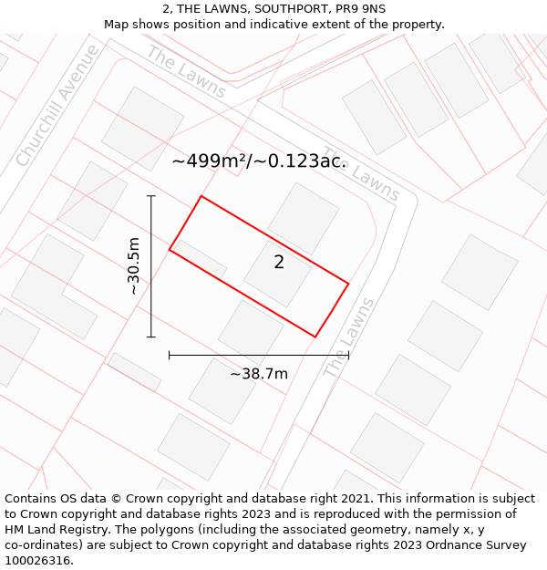 2, THE LAWNS, SOUTHPORT, PR9 9NS: Plot and title map