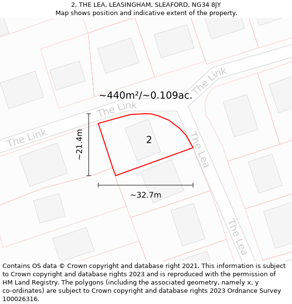 2, THE LEA, LEASINGHAM, SLEAFORD, NG34 8JY: Plot and title map