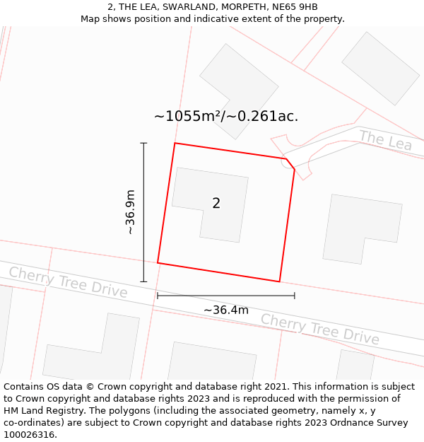 2, THE LEA, SWARLAND, MORPETH, NE65 9HB: Plot and title map