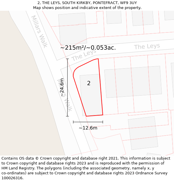 2, THE LEYS, SOUTH KIRKBY, PONTEFRACT, WF9 3UY: Plot and title map