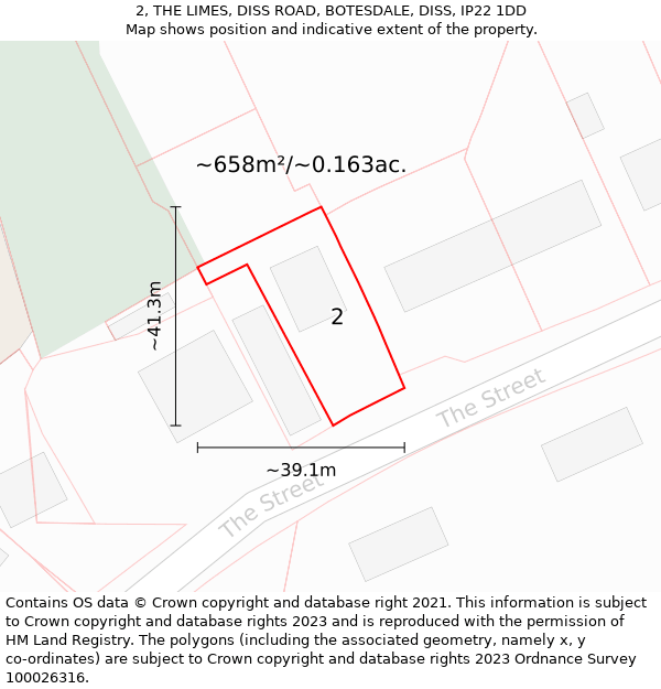 2, THE LIMES, DISS ROAD, BOTESDALE, DISS, IP22 1DD: Plot and title map