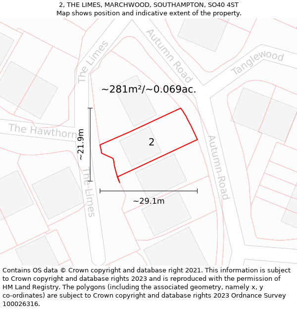 2, THE LIMES, MARCHWOOD, SOUTHAMPTON, SO40 4ST: Plot and title map