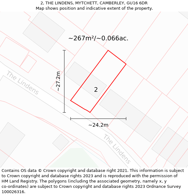 2, THE LINDENS, MYTCHETT, CAMBERLEY, GU16 6DR: Plot and title map