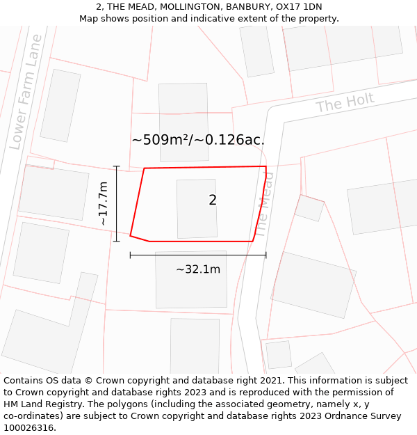 2, THE MEAD, MOLLINGTON, BANBURY, OX17 1DN: Plot and title map