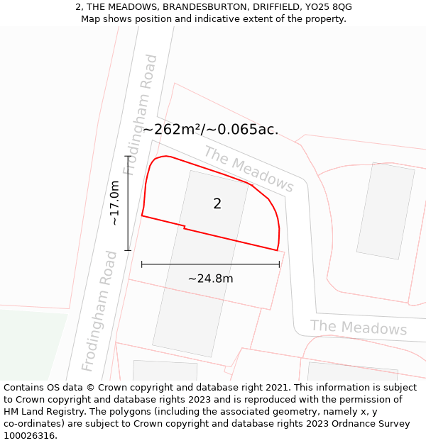 2, THE MEADOWS, BRANDESBURTON, DRIFFIELD, YO25 8QG: Plot and title map