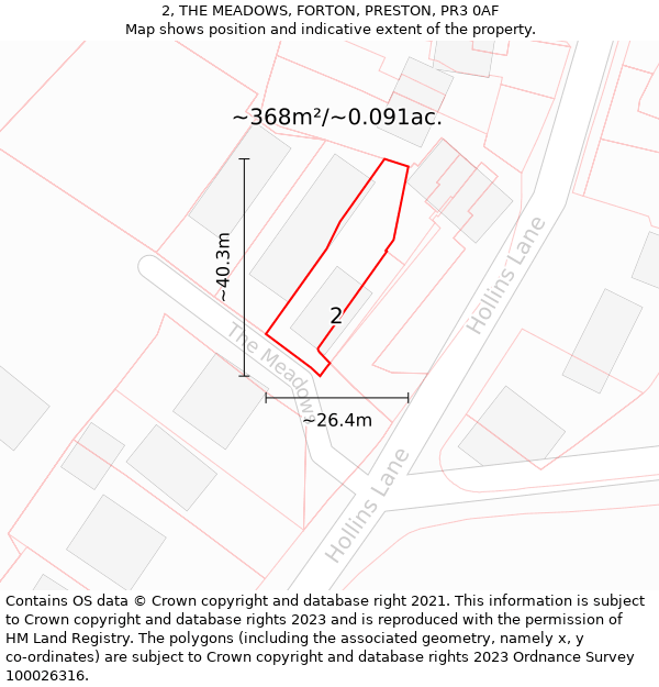 2, THE MEADOWS, FORTON, PRESTON, PR3 0AF: Plot and title map