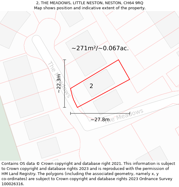 2, THE MEADOWS, LITTLE NESTON, NESTON, CH64 9RQ: Plot and title map