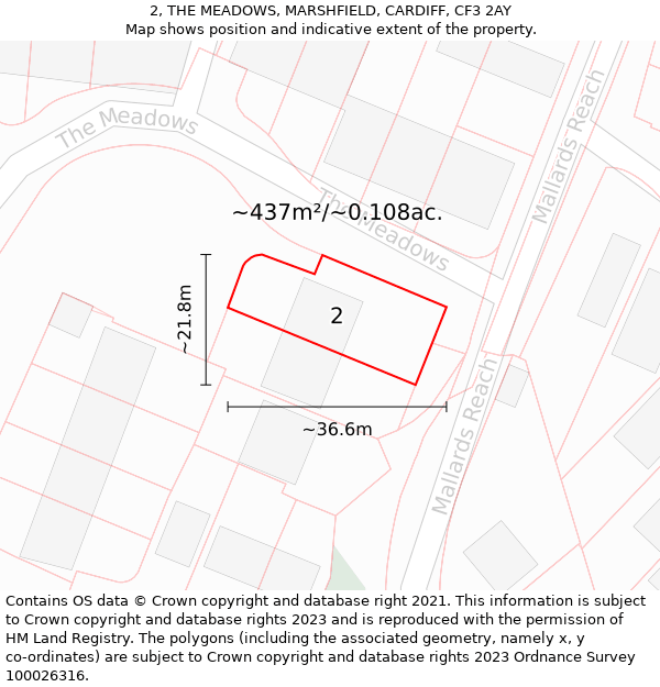 2, THE MEADOWS, MARSHFIELD, CARDIFF, CF3 2AY: Plot and title map