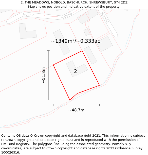 2, THE MEADOWS, NOBOLD, BASCHURCH, SHREWSBURY, SY4 2DZ: Plot and title map