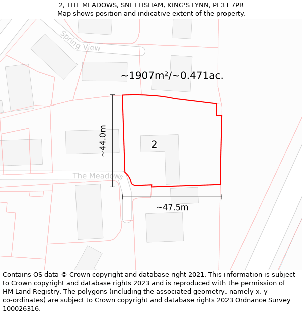 2, THE MEADOWS, SNETTISHAM, KING'S LYNN, PE31 7PR: Plot and title map