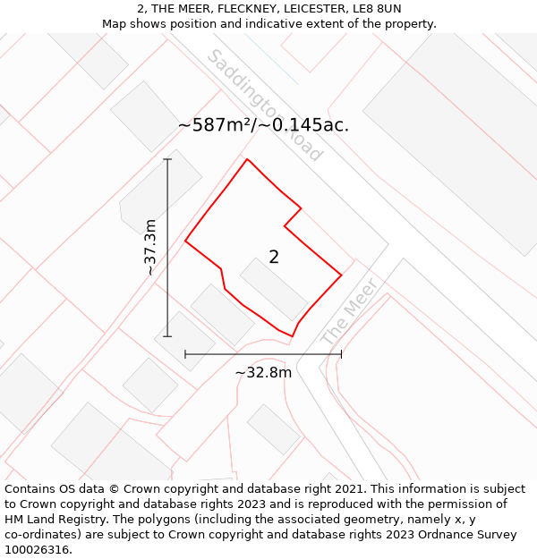 2, THE MEER, FLECKNEY, LEICESTER, LE8 8UN: Plot and title map