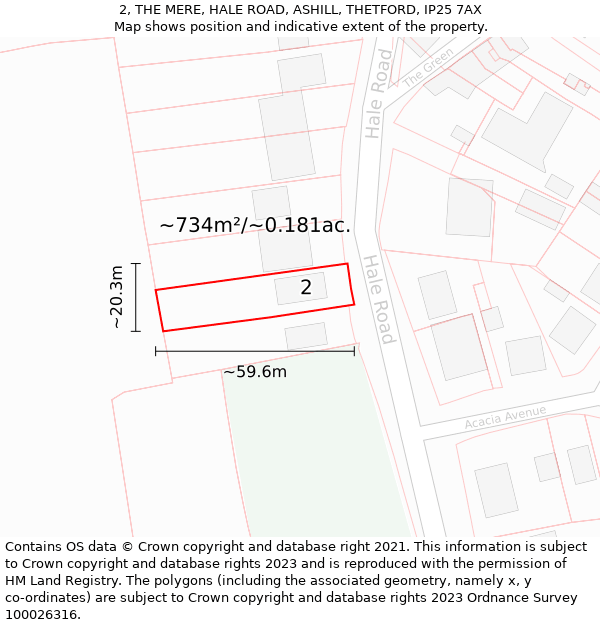 2, THE MERE, HALE ROAD, ASHILL, THETFORD, IP25 7AX: Plot and title map