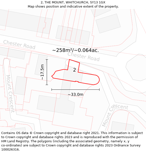 2, THE MOUNT, WHITCHURCH, SY13 1GX: Plot and title map