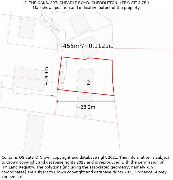 2, THE OAKS, 397, CHEADLE ROAD, CHEDDLETON, LEEK, ST13 7BH: Plot and title map