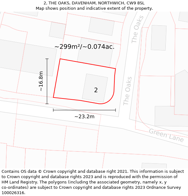 2, THE OAKS, DAVENHAM, NORTHWICH, CW9 8SL: Plot and title map