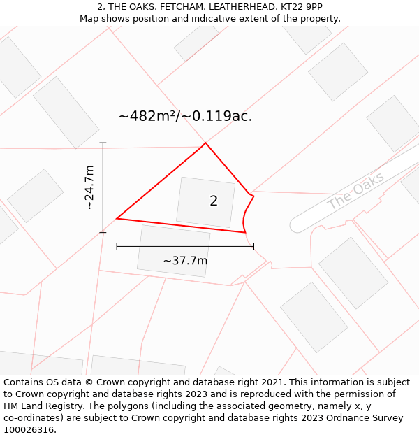 2, THE OAKS, FETCHAM, LEATHERHEAD, KT22 9PP: Plot and title map