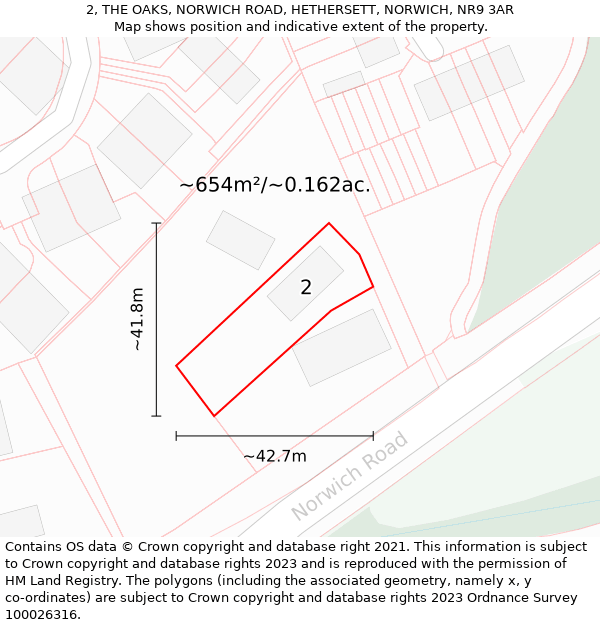 2, THE OAKS, NORWICH ROAD, HETHERSETT, NORWICH, NR9 3AR: Plot and title map