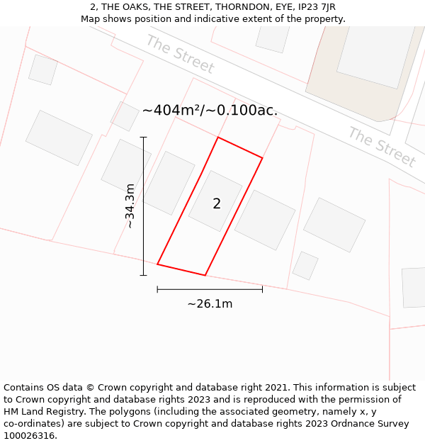 2, THE OAKS, THE STREET, THORNDON, EYE, IP23 7JR: Plot and title map