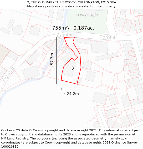 2, THE OLD MARKET, HEMYOCK, CULLOMPTON, EX15 3RA: Plot and title map