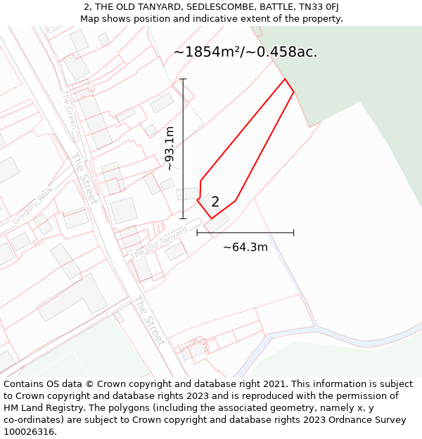 2, THE OLD TANYARD, SEDLESCOMBE, BATTLE, TN33 0FJ: Plot and title map