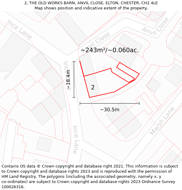 2, THE OLD WORKS BARN, ANVIL CLOSE, ELTON, CHESTER, CH2 4LE: Plot and title map