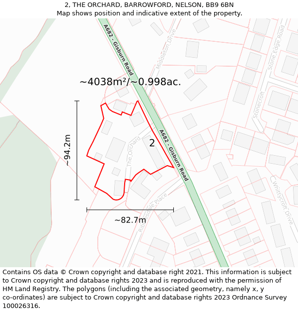 2, THE ORCHARD, BARROWFORD, NELSON, BB9 6BN: Plot and title map