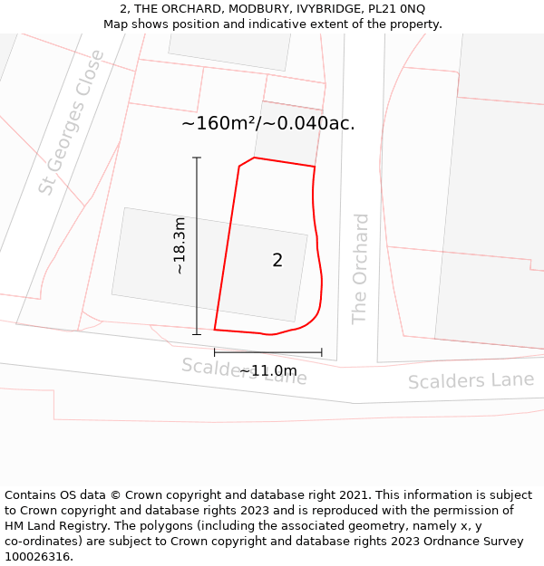 2, THE ORCHARD, MODBURY, IVYBRIDGE, PL21 0NQ: Plot and title map