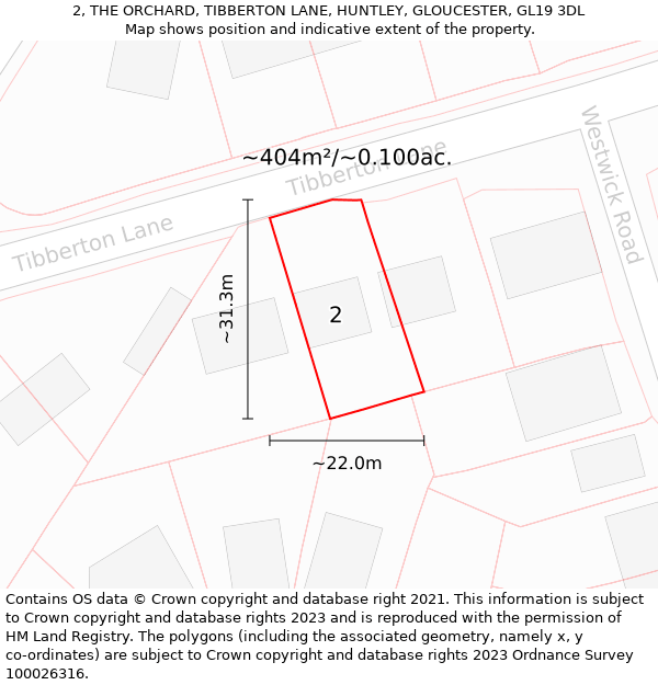 2, THE ORCHARD, TIBBERTON LANE, HUNTLEY, GLOUCESTER, GL19 3DL: Plot and title map