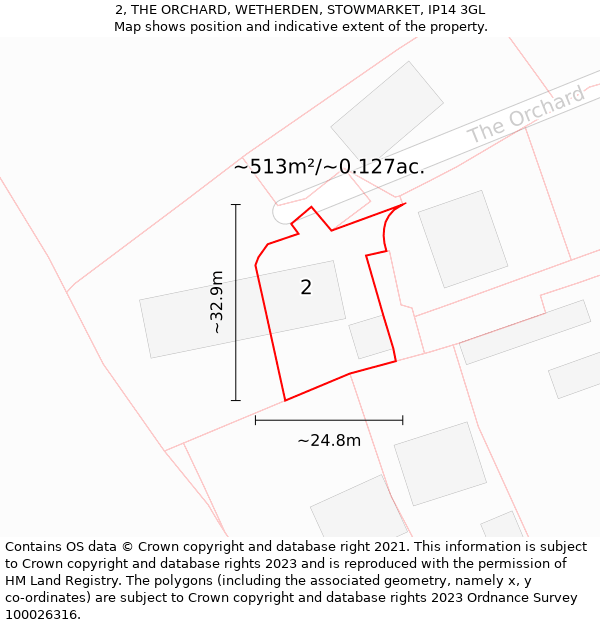 2, THE ORCHARD, WETHERDEN, STOWMARKET, IP14 3GL: Plot and title map