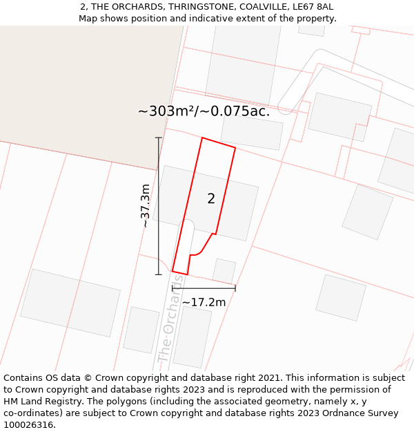 2, THE ORCHARDS, THRINGSTONE, COALVILLE, LE67 8AL: Plot and title map