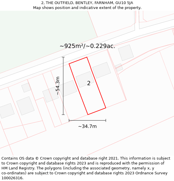 2, THE OUTFIELD, BENTLEY, FARNHAM, GU10 5JA: Plot and title map