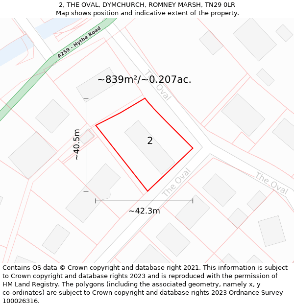 2, THE OVAL, DYMCHURCH, ROMNEY MARSH, TN29 0LR: Plot and title map