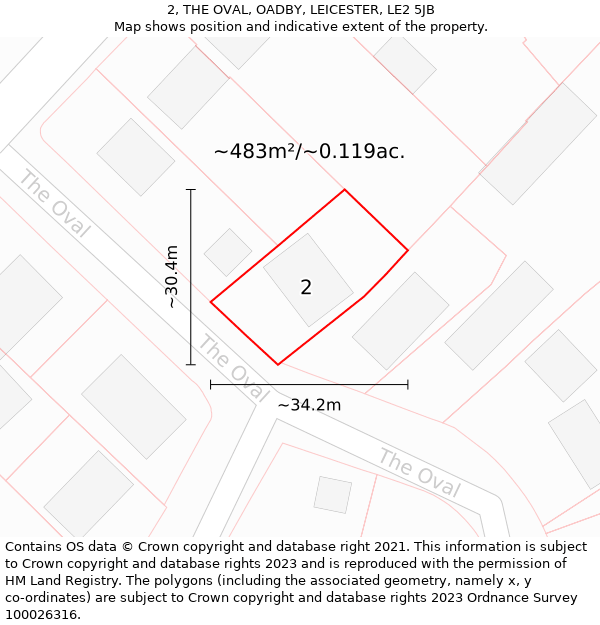 2, THE OVAL, OADBY, LEICESTER, LE2 5JB: Plot and title map