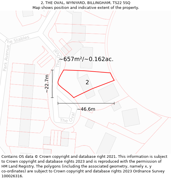 2, THE OVAL, WYNYARD, BILLINGHAM, TS22 5SQ: Plot and title map