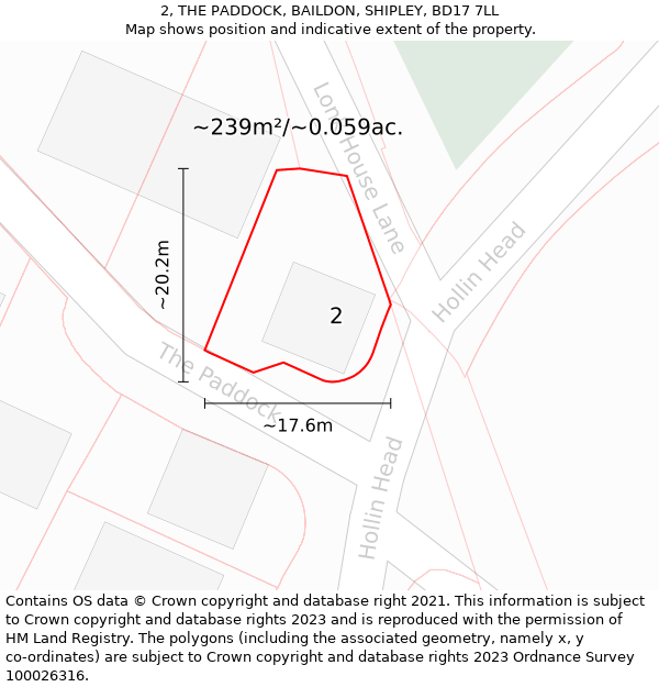 2, THE PADDOCK, BAILDON, SHIPLEY, BD17 7LL: Plot and title map