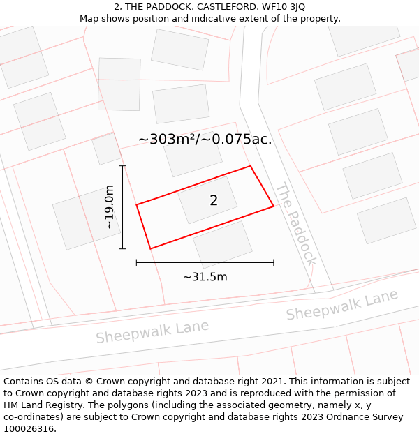 2, THE PADDOCK, CASTLEFORD, WF10 3JQ: Plot and title map