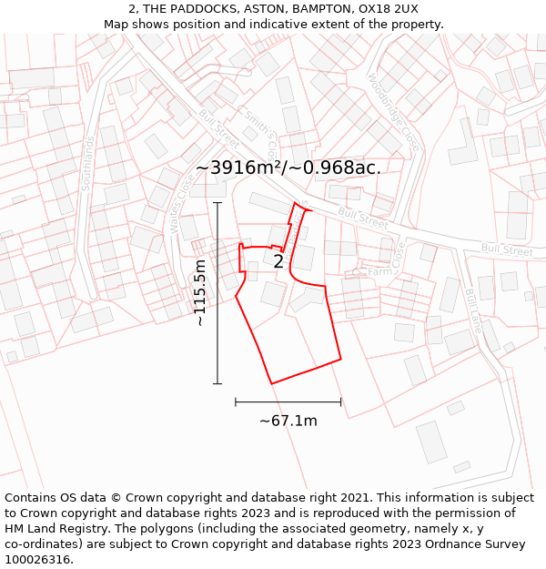 2, THE PADDOCKS, ASTON, BAMPTON, OX18 2UX: Plot and title map