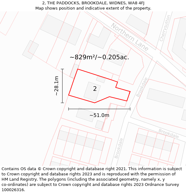 2, THE PADDOCKS, BROOKDALE, WIDNES, WA8 4FJ: Plot and title map