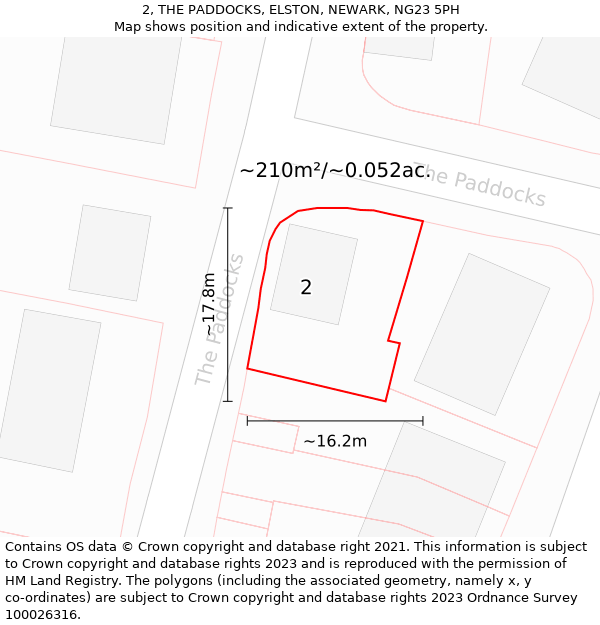 2, THE PADDOCKS, ELSTON, NEWARK, NG23 5PH: Plot and title map