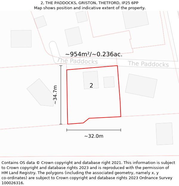 2, THE PADDOCKS, GRISTON, THETFORD, IP25 6PP: Plot and title map