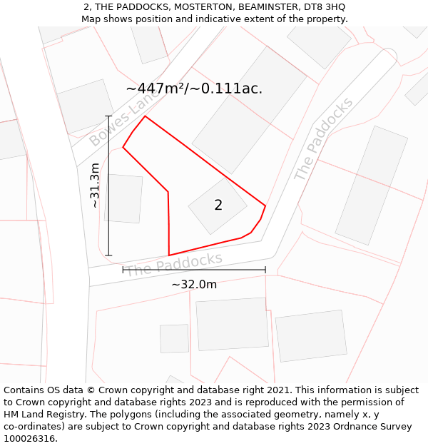 2, THE PADDOCKS, MOSTERTON, BEAMINSTER, DT8 3HQ: Plot and title map