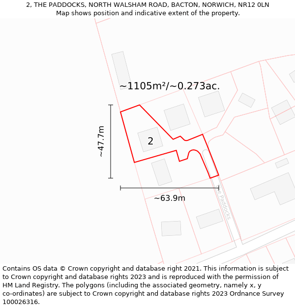 2, THE PADDOCKS, NORTH WALSHAM ROAD, BACTON, NORWICH, NR12 0LN: Plot and title map