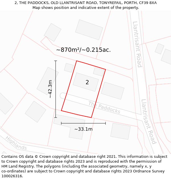 2, THE PADDOCKS, OLD LLANTRISANT ROAD, TONYREFAIL, PORTH, CF39 8XA: Plot and title map