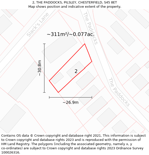 2, THE PADDOCKS, PILSLEY, CHESTERFIELD, S45 8ET: Plot and title map